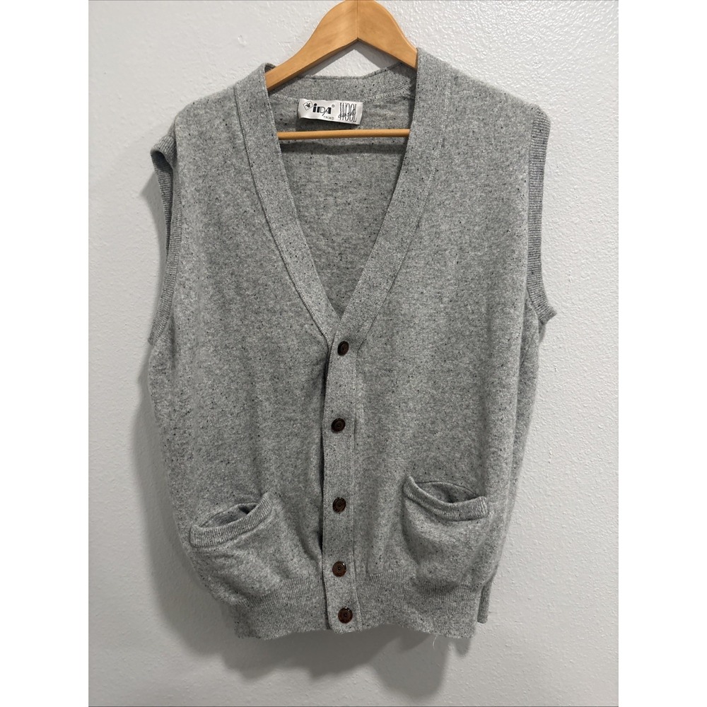 VTG iDA Triko Cardigan Vest XXL? Gray Button Up V-Neck Sleeveless Wool/cashmere